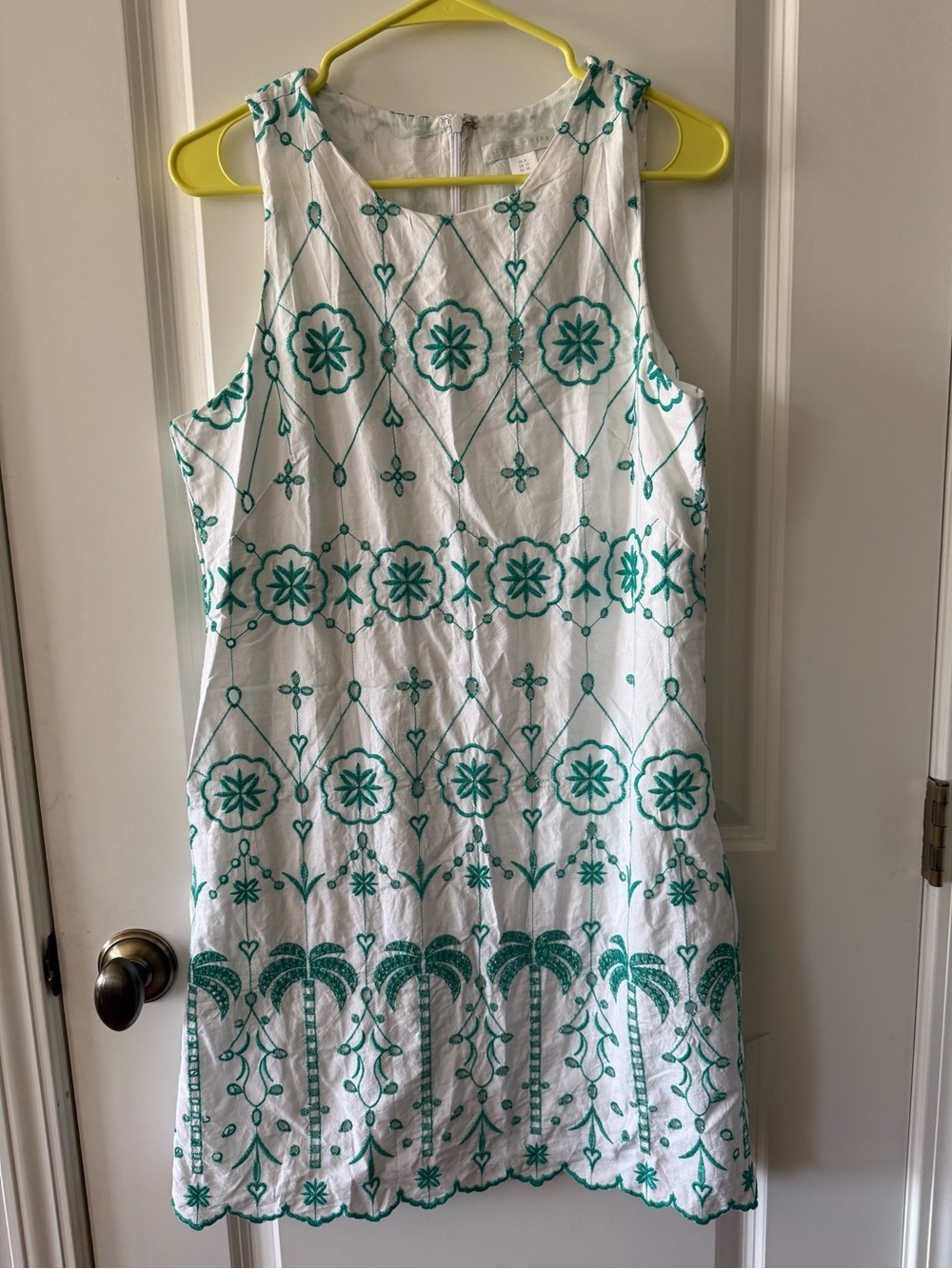 London Times White Mini Dress with Teal Embroidery